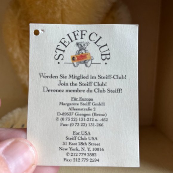 Steiff Club Ed 1995/96 Replica Baby-Bear 1946 Blond 35 w/Button Tag - Picture 8 of 9
